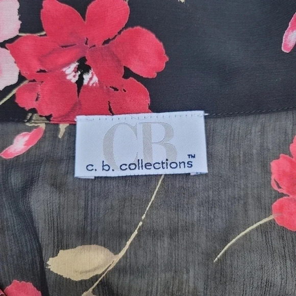 C.B Collections Women's Blouse 3/4 Sleeve Floral Black Red Semi Sheer Medium M - Picture 8 of 8